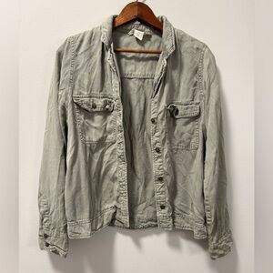 CC California Women Sage Green Lyocell Utility Button Front Shacket Buttery Soft